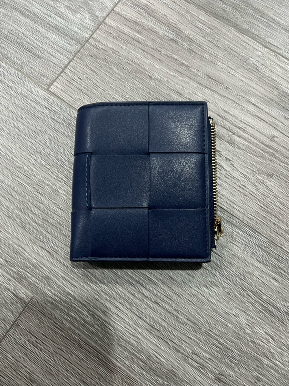 Womens Unisex Mens Navy Woven Leather Zip Wallet